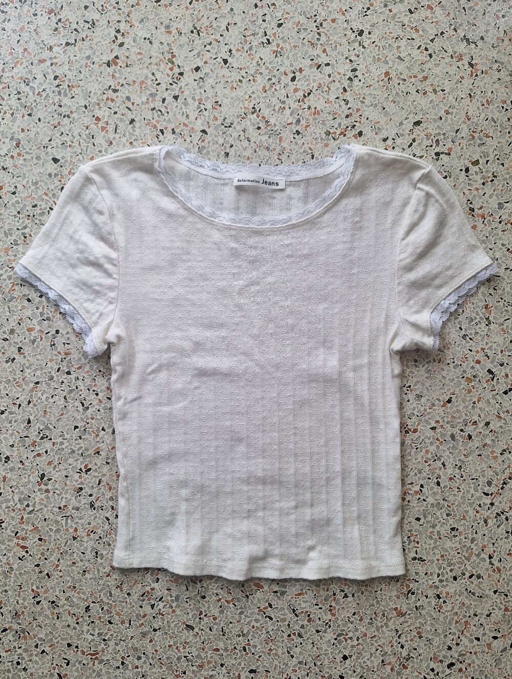 Reformation Pointelle Lace Trim Top